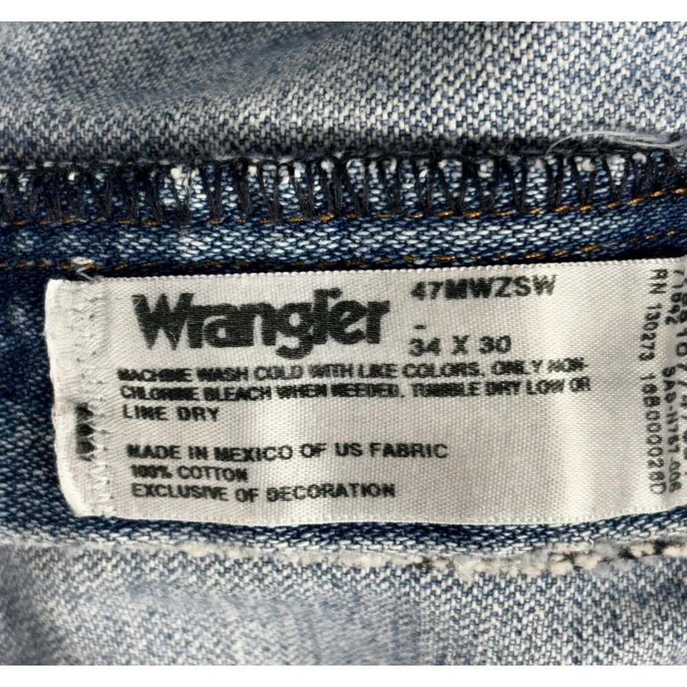 Wrangler 47MWZ Jeans Mens 34x30 Light Wash Good Regular Fit Cowboy Cut Denim‎